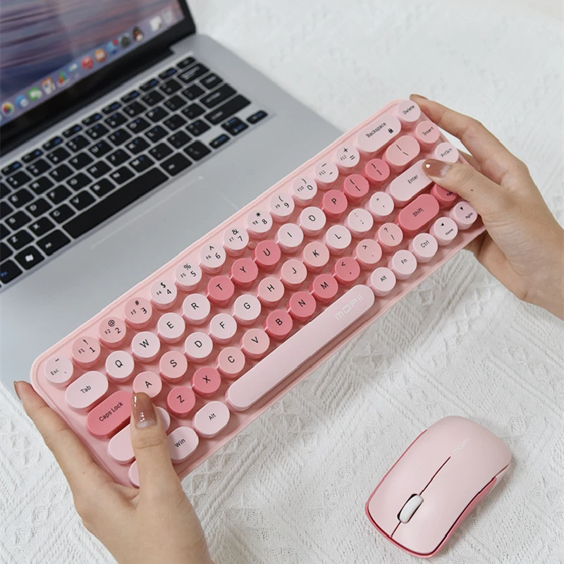 

Cute 2.4G Wireless Mini Keyboard Mouse Set Portable Girl 68 Key Macarone Pink Purple White For ipad Tablet PC Computer Laptop