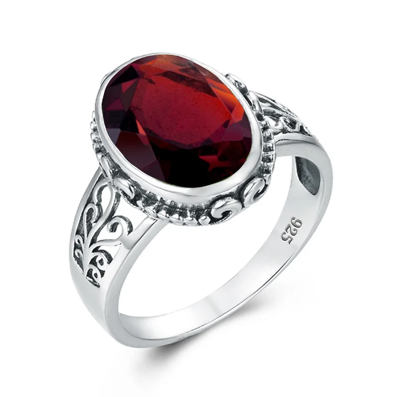 Außergewöhnlicher oval geschliffener 10*14mm Granatring aus Gold für Damen mit großem Stein, moderner Damenschmuck, handgefertigt, luxuriöses Geburtstagsgeschenk. – Detail 7