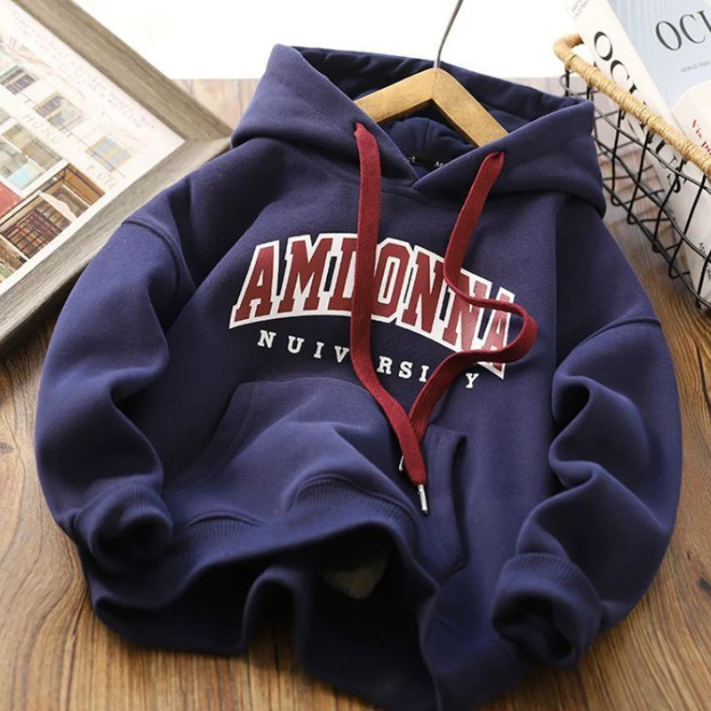 Boys Hoodies Sweatshirts Cotton Thicken Velvet 2022 Red Warm Winter Autumn Outwear Baby\'s Kids Children\'s Clothing