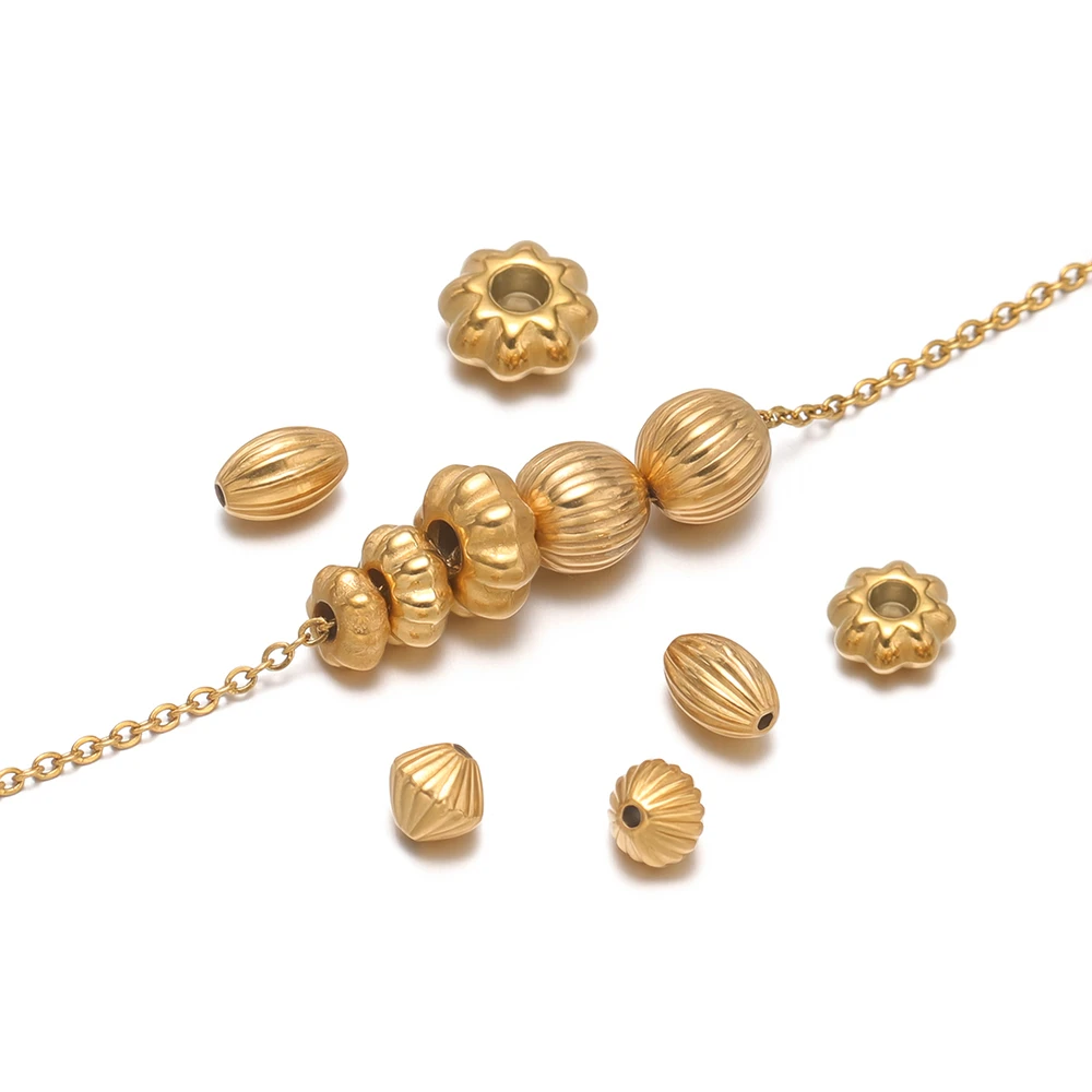 20Pcs Stainless Steel Gold Plated Pumpkin Beads Striped Spacer Beads Charm for DIY Jewelry Making Bracelets Necklaces Findings