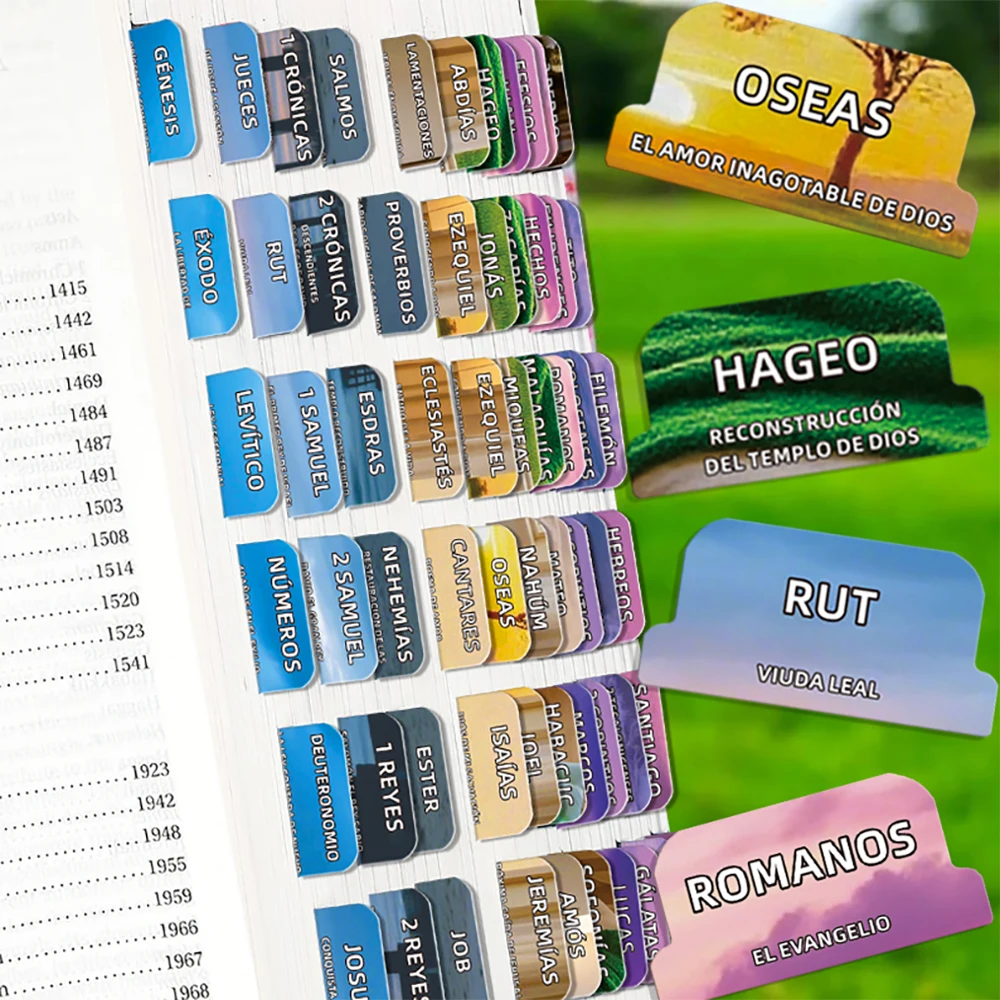 علامات تبويب الكتاب المقدس الإسبانية، محتوى الكتاب المقدس باللغة الإسبانية مع مجسمات كتاب مغذية الروح، علامات تبويب اسم الكتاب الإسباني الجديد والقديم