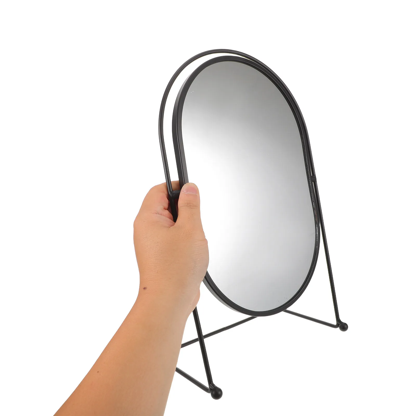 

Makeup Mirror with Stand Oval Swivel Desktop Vanity Table Mirror for Bedroom Dresser Hd Reflection Space Saving Style