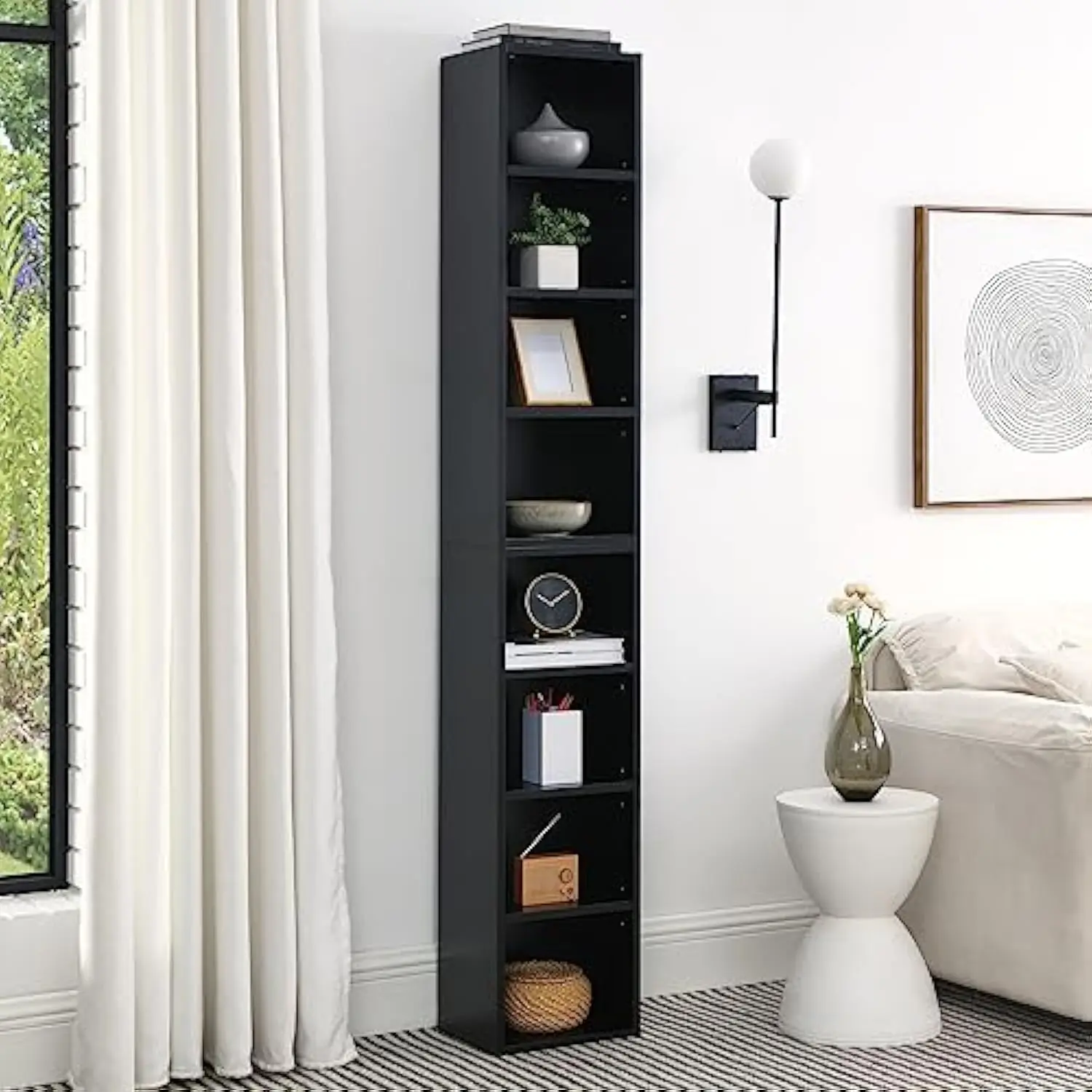 

8-Tier Media Tower Rack, Cd Dvd Slim Storage Cabinet with Adjustable Shelves, Tall Narrow Bookcase Display Bookshelf for Home O