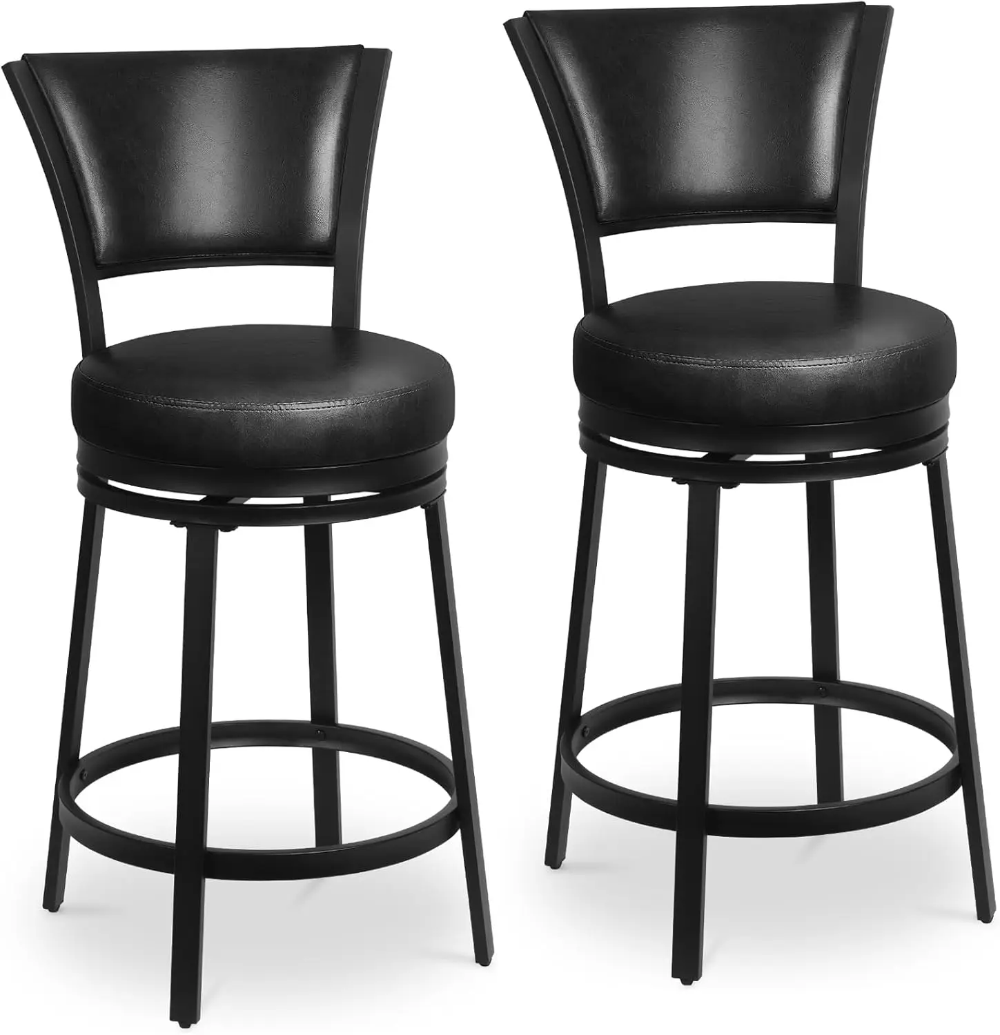 

Bar Stools, 25 Inch Metal Counter Height Barstools Set of 2, Faux Leather Round 360° Swivel Bar Chairs with Backrest, Modern Swi