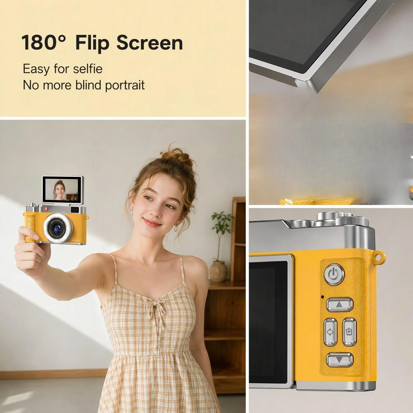4K Digital Camera 180°Flip Screen Vlog 8X Digital Zoom LED Fill Light Filters,Portable Retro Digital Video Camera for Student