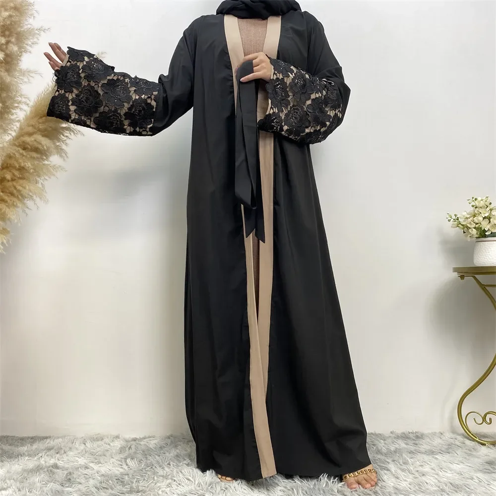 UNI Open Abaya Ramadan Dubai Robe Turkey Kaftan Islamic Clothing Muslim Women Kimono Caftan Marocain Mesh Embroidery Cardigan