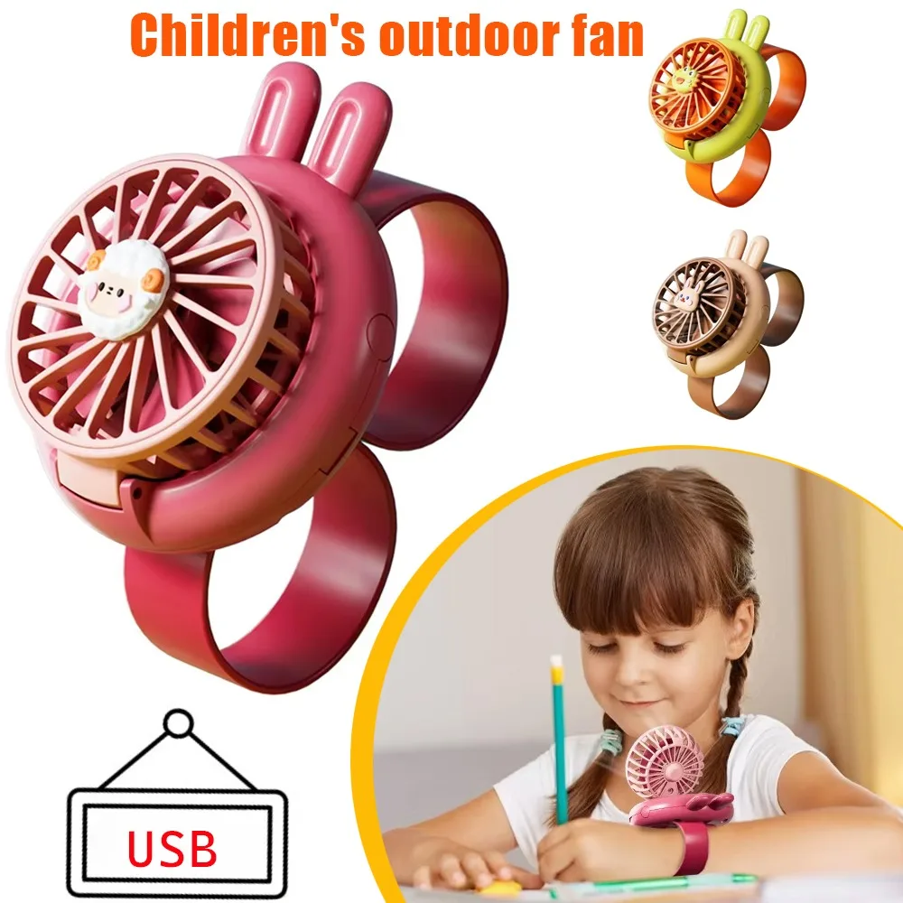 Tragbarer Mini-Ventilator für Kinder, USB wiederaufladbar, Cartoon-Uhrendesign, 3-Gang-Handventilator mit weichen Silikonflügeln, sicher für Kleinkinder