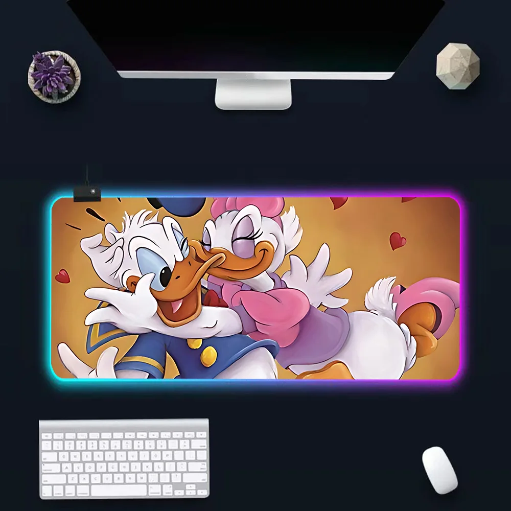 Cartoon Donald Duck Daisy Ducks Couple RGB Pc Gamer Keyboard Mouse Pad Mousepad LED Glowing Rubber Gaming Computer Mausepad