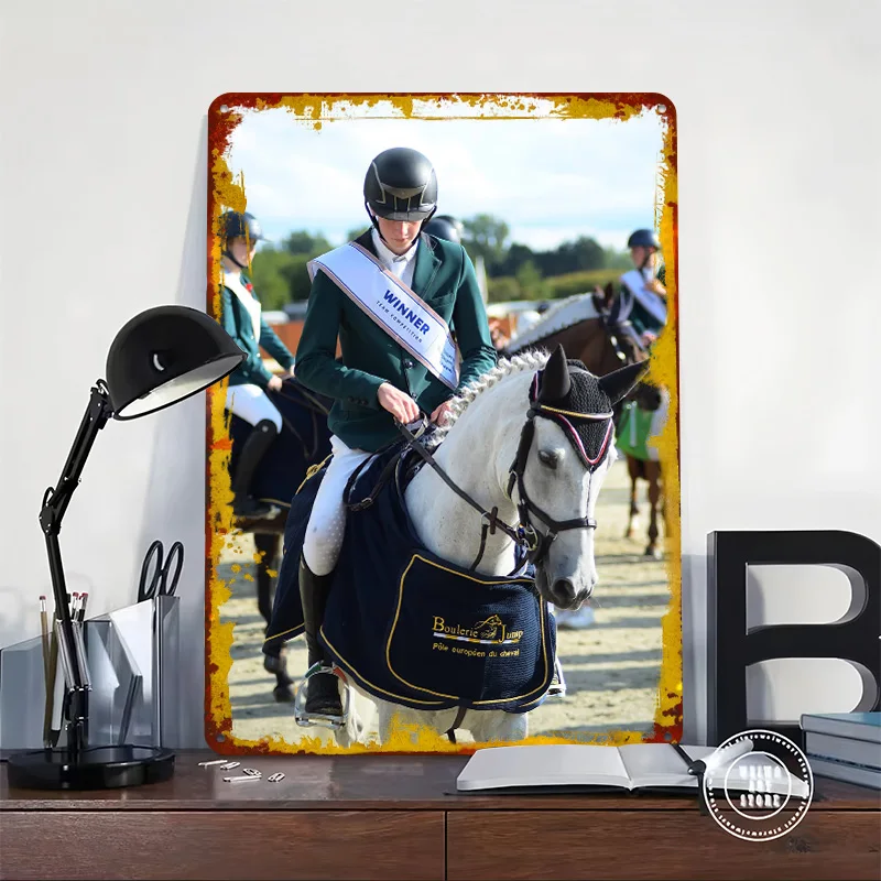 Equestrian Team Competition Winner Poster Customized Vintage Metal Signs Wall Art Retro Tin Plaque for Fans Bar Accessories Room