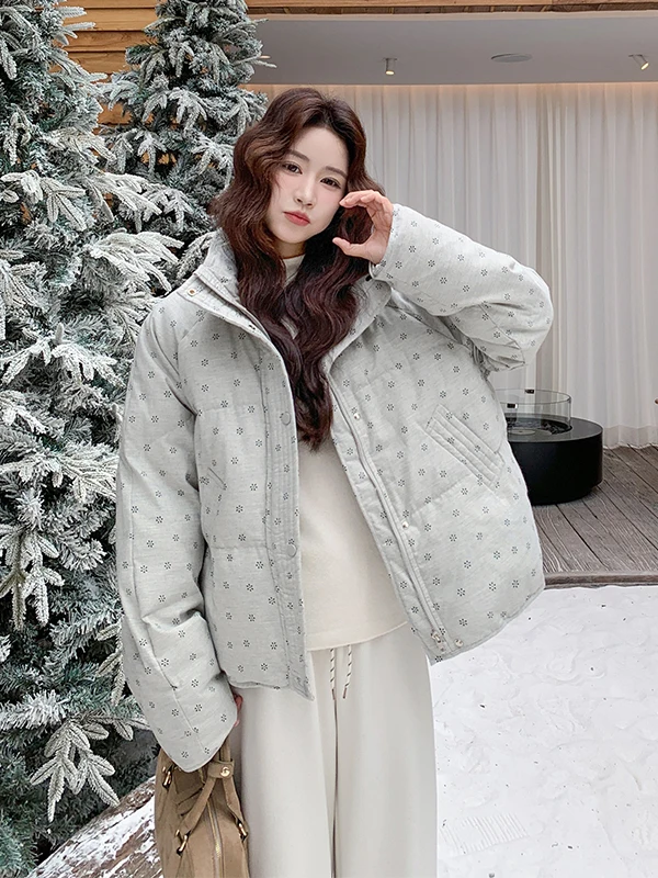 

Женская зимняя теплая куртка-пуховик с цветочным принтом, воротником-стойкой, на молнии, повседневная, 90% пуха