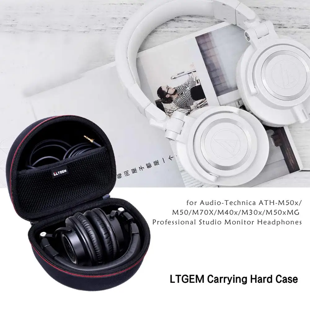 LTGEM Hard Carrying Case for Audio Technica ATH M50x/M50/M70X/M40x/M30x/M50xMG Professional Studio Monitor Headphones