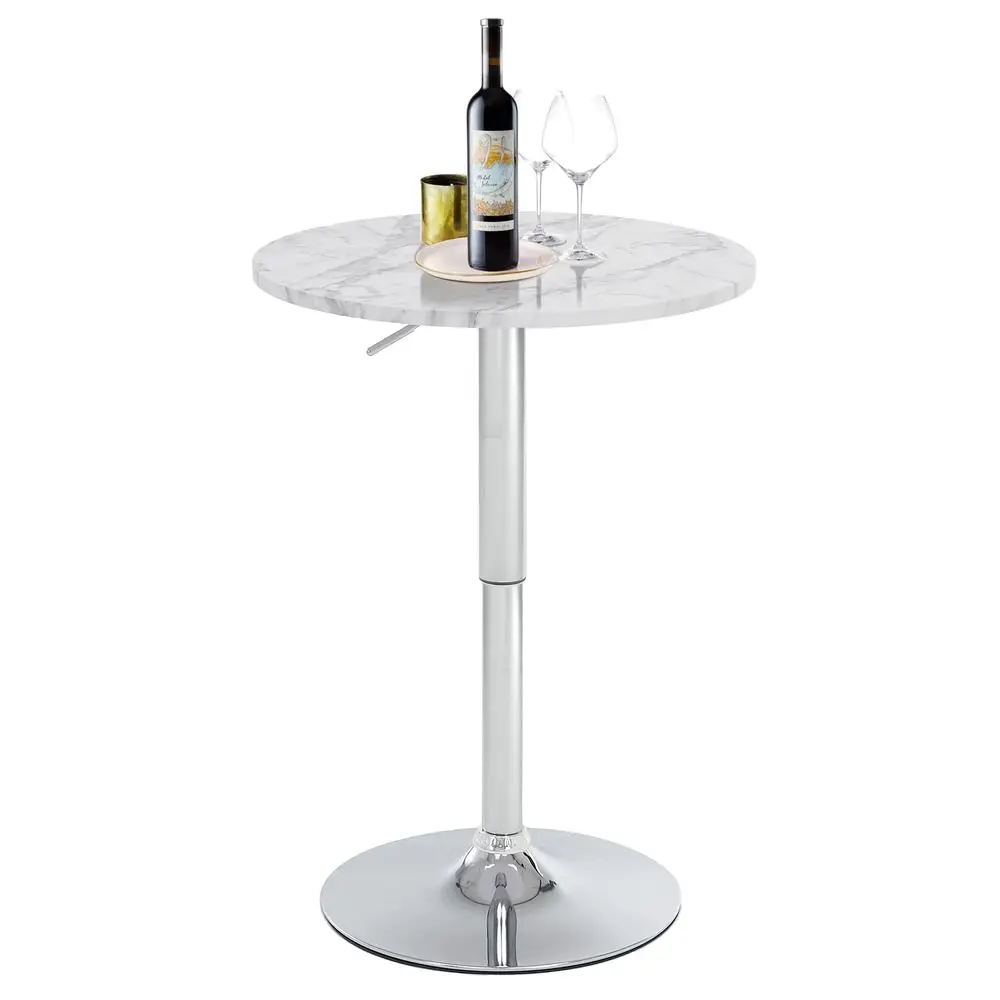 

Round Bar Table, Adjustable Height Bar Table, Modern Cocktail Tables with MDF Top and Metal Base, Bistro Pub Tables Suitable fo