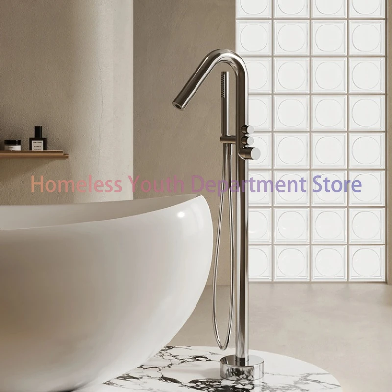 Gold Brass Luxury Bathroom Faucet Floor standing Design Single Handle Hot and Cold Water 2-Function Simple Bathtub Mixer