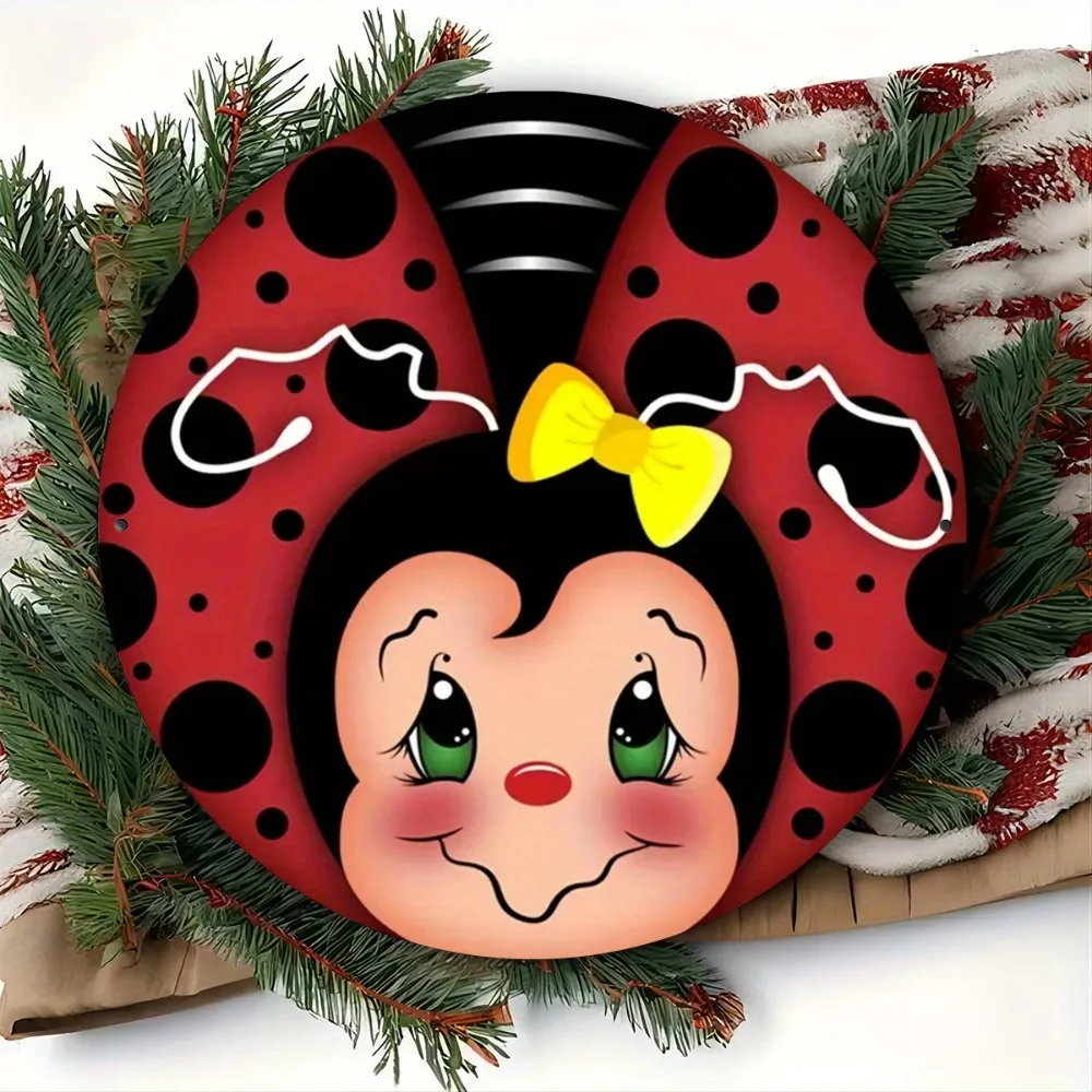 لوحة فنية جدارية معدنية ساحرة على شكل خنفساء - لافتة حديدية مستديرة للمنزل والبار والمقهى والنادي وغرفة المعيشة وغرفة النوم وديكور المطبخ