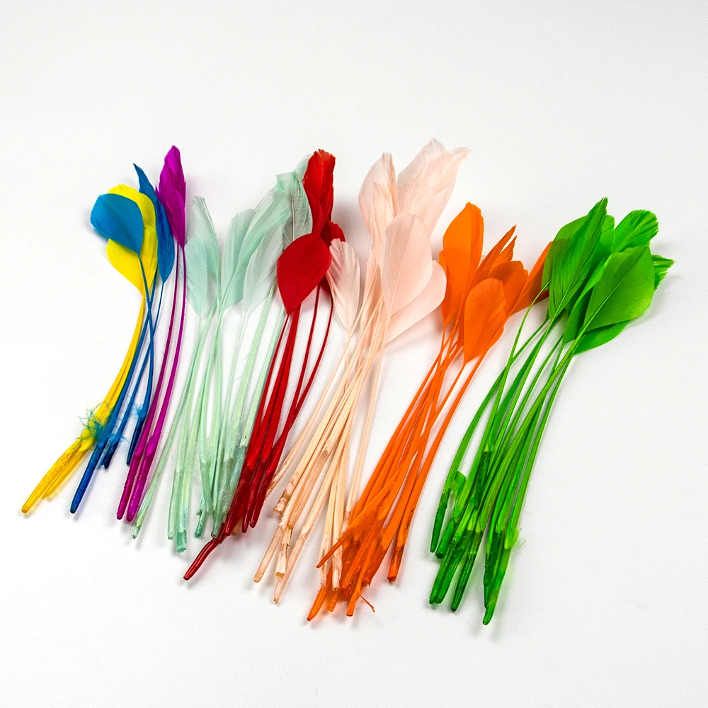 50 Stuk/zak Lange Ganzenveren Gestript Coque Modevak Veren Fascinators Hoeden Passementen Gekleurde Handwerk Accessoires