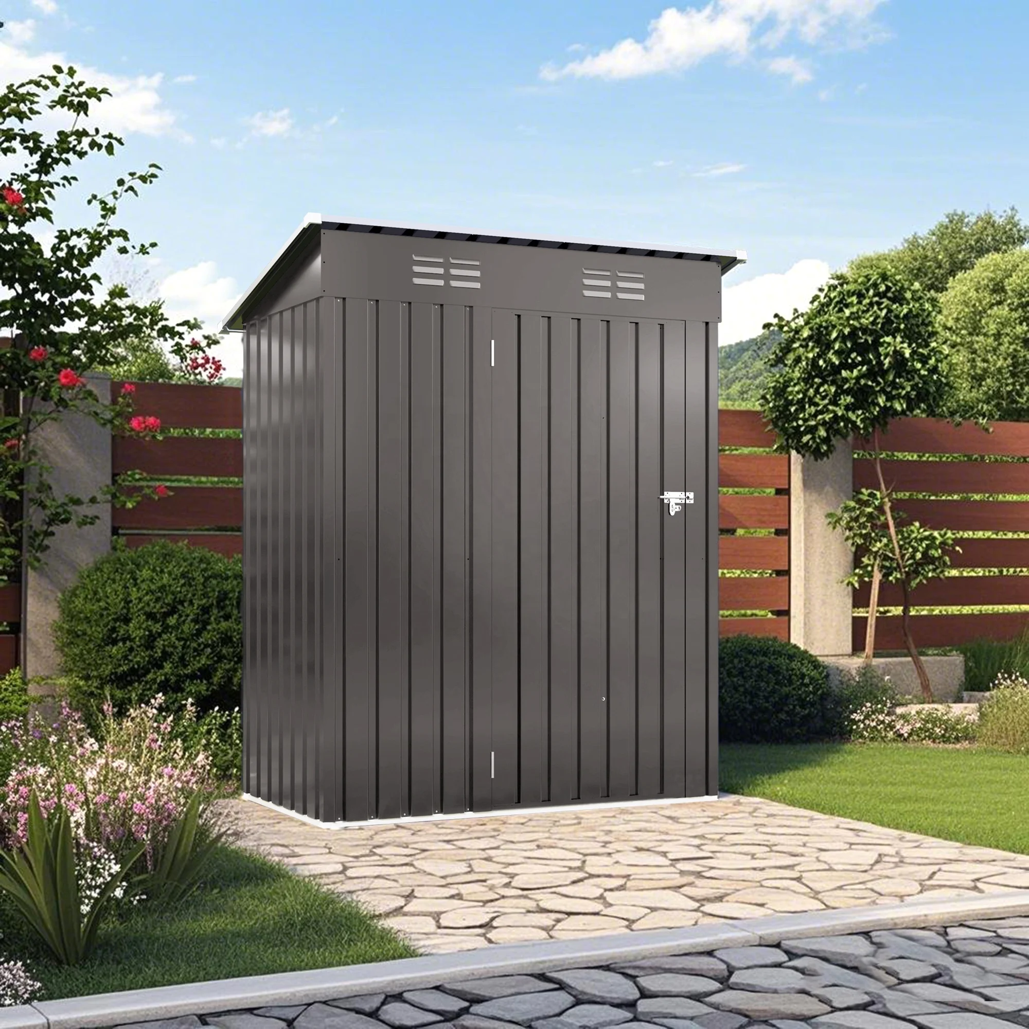 

5x3 FT Metal Outdoor Garden Storage Shed Waterproof Metal Garden Shed Weather Resistant Steel Tool Storage House Shed For Patio