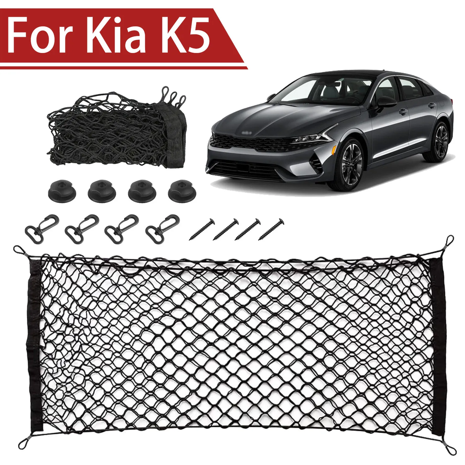 

For Kia K5 2001-2025 Cargo Net Trunk Organizer, Elastic Mesh Storage Net Car Accessories Storage Belt Hook