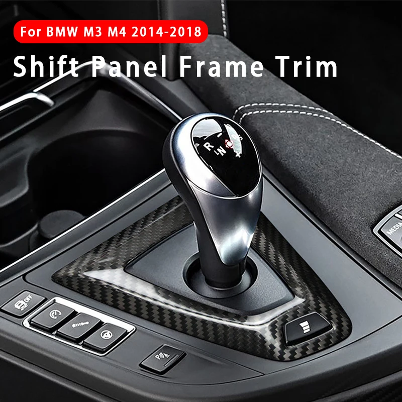 Real Carbon Fiber Car Gear Shift Knob Panel Decorate Base Cover Auto Interior Accessories For BMW M3 F80 M4 F82 F83 2014-2018
