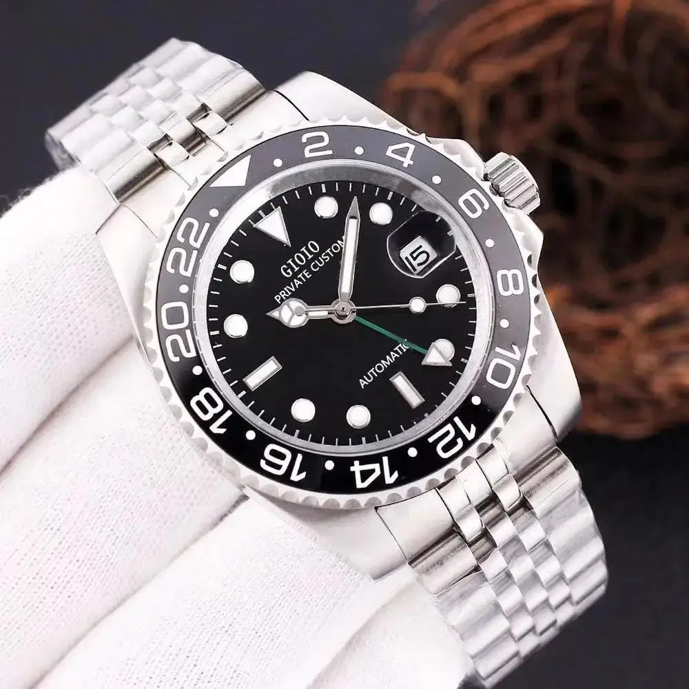 ساعة ميكانيكية أوتوماتيكية فاخرة للرجال بتوقيت جرينتش من الفولاذ المقاوم للصدأ ماستر بإطار سيراميك مضيء ساعات رياضية 40 ملم #3