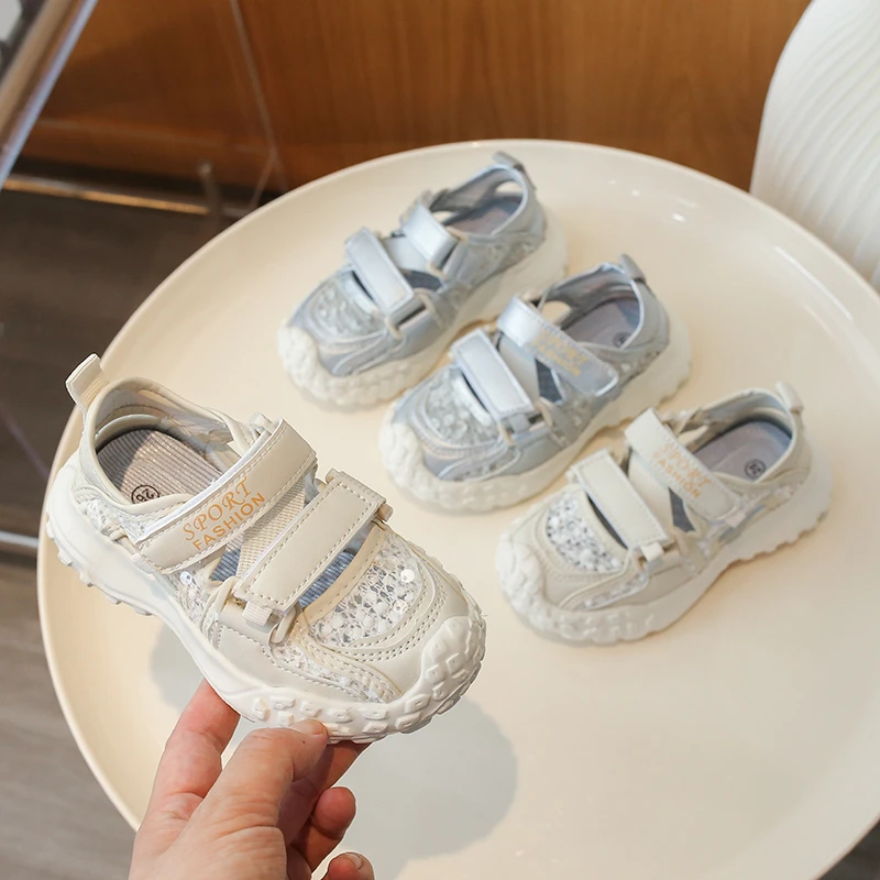 Little Girls Chunky Sneakers 2026 New Summer Kids Sports Sandals Soft Sole Non-slip Comfort Versatile School Trainers Barefoot