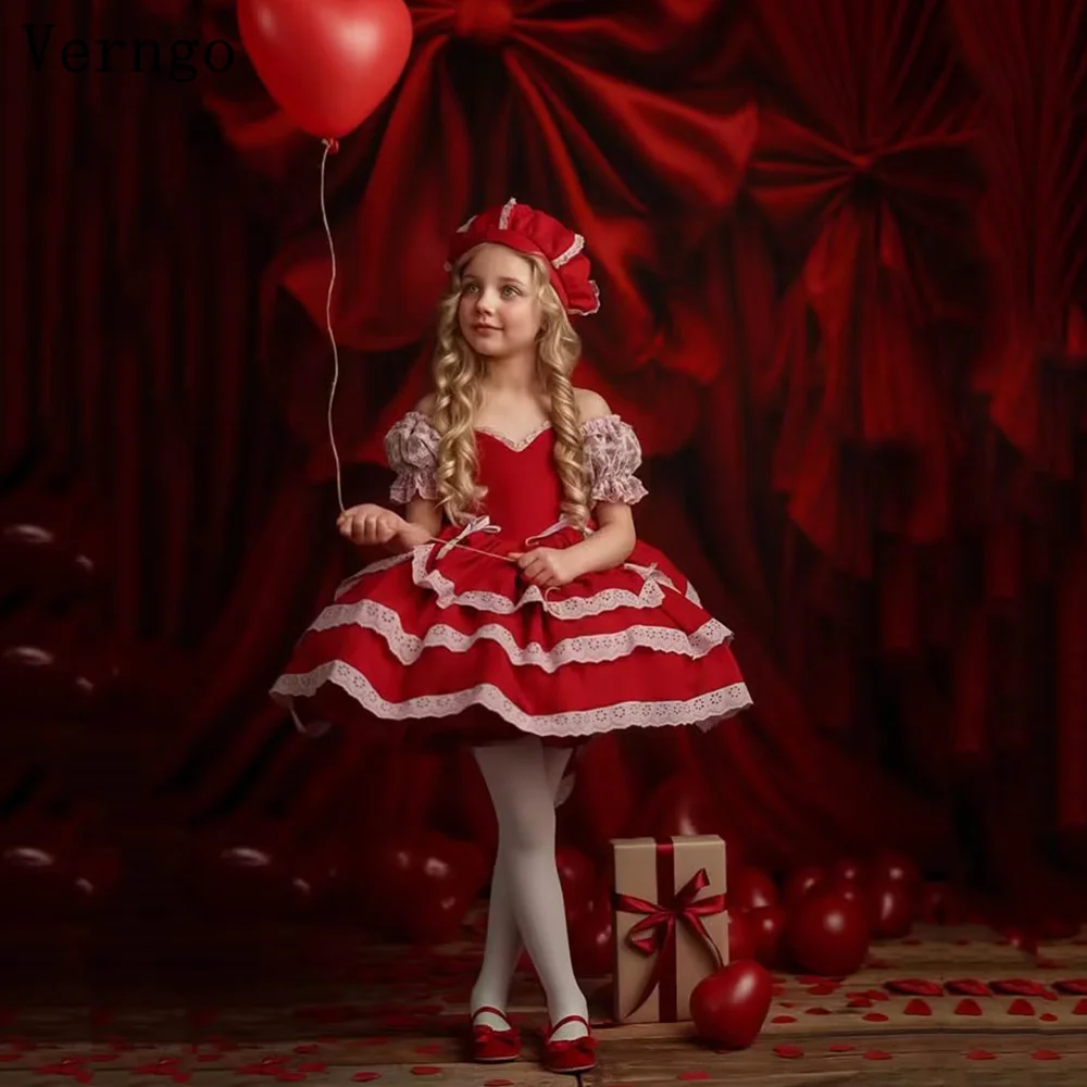 

Verngo Princess Red Girl Birthday Party Dress Sweetheart Tiered Ball Gown Celebrity Flower Girl Dress Customized