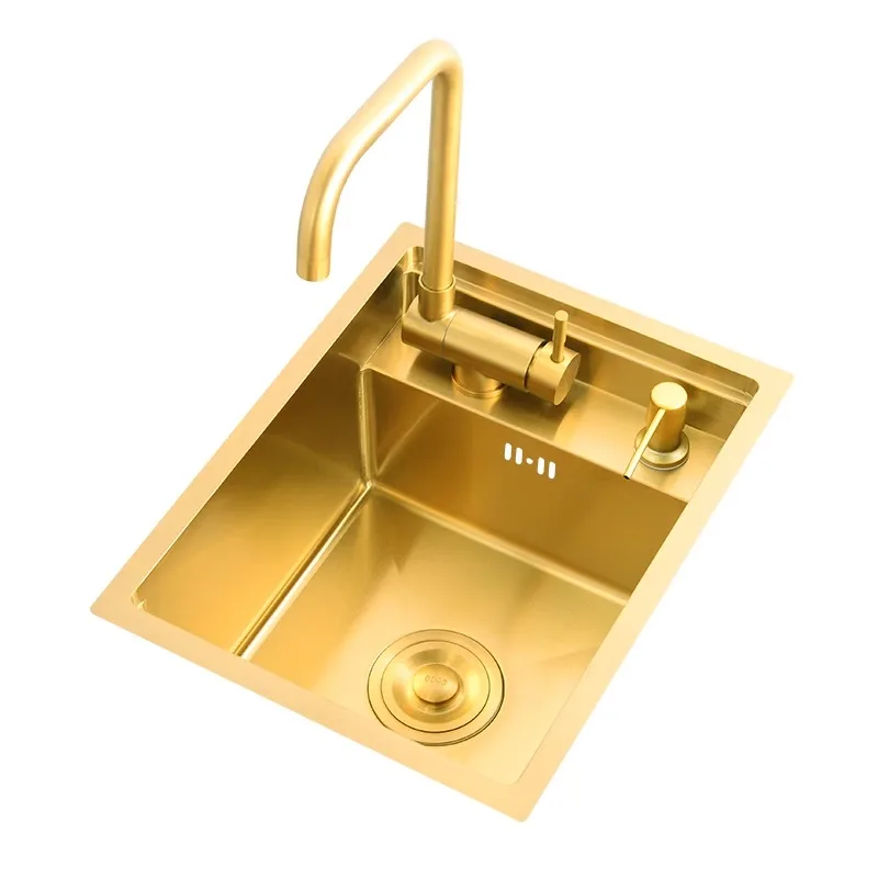 Gold nano 304 stainless steel bar invisible sink with cover plate hidden island sink small single sink