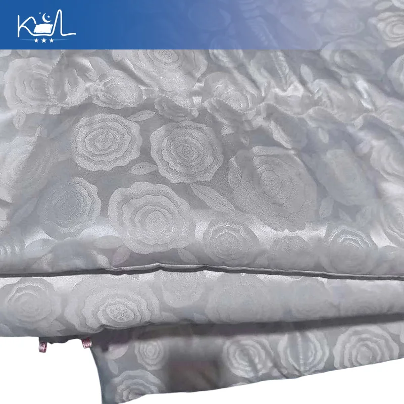 Sateen Jacquard Silk Cotton Blend,Lightweight Air Conditioner Comforter for Spring Autumn,Soft Breathable Duvet for Double Bed