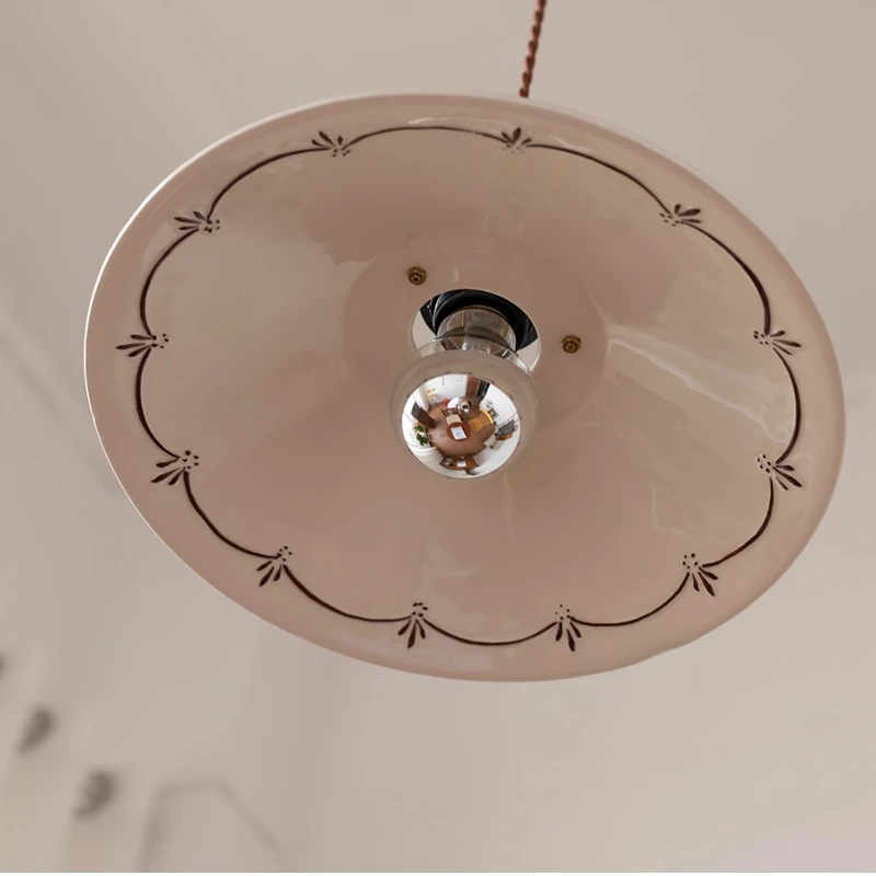 French Style Retro Hand-Painted Ceramic Pendant Light Led Originality Bar Counter Restaurant Living Room Study Room Hanging Lamp