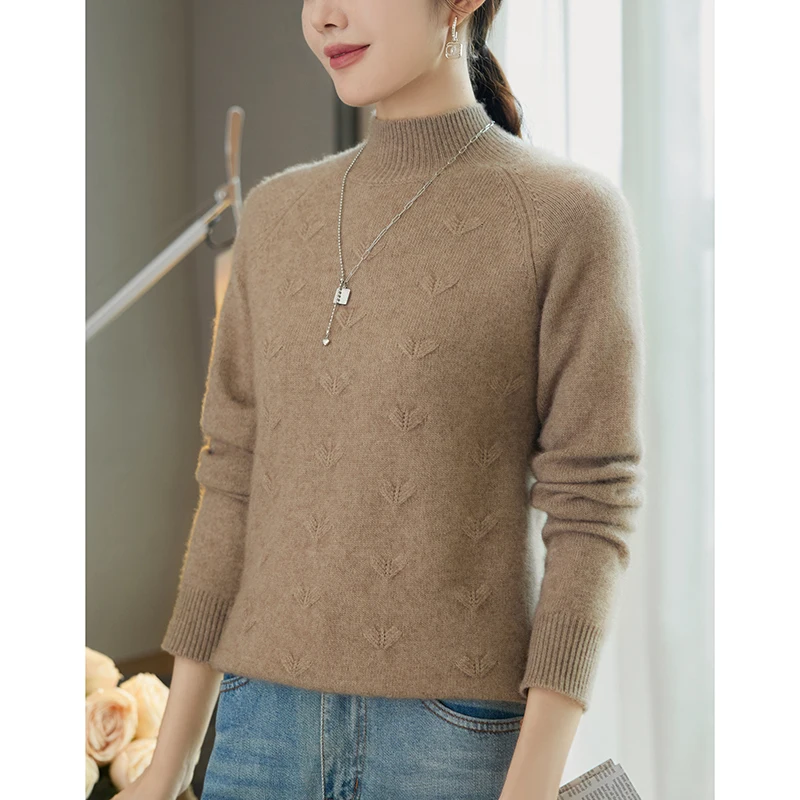 

ZYCZCXXFall/Winter 2025 Women's 100% Cashmere Knitted Jacquard Warm Bottom Shirt Solid Color Half-high Neck Long Sleeve Pullover