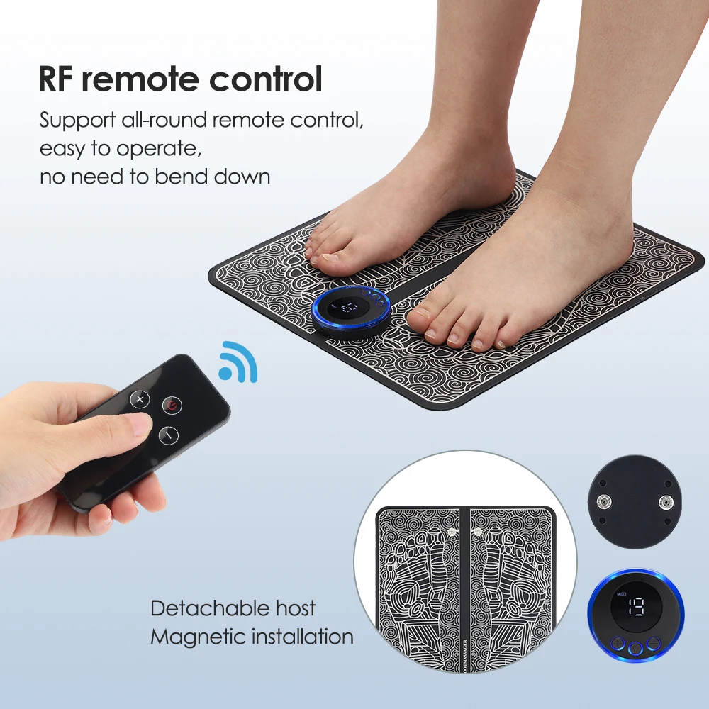 Electric EMS Foot Massager Pad Muscle Stimulator Foldable Cushion 8 Modes 19 Levels Improve Blood Circulation Relief Pain