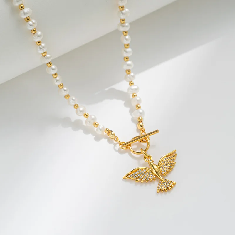 Fashion Micro-inlaid Zircon Phoenix Charms Pendant OT Bar Fresh Water Breeding Pearl Chain Necklace Ins Style Exquisite Earrings