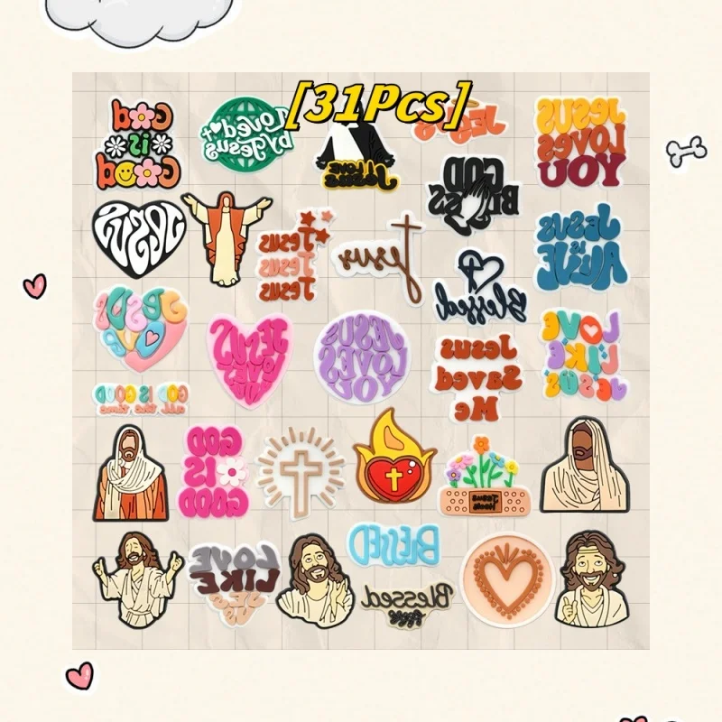 Faith Series PVC Shoe Charms I love Jesus Blessed Heart Phrase Shoe Charms Accessories Holiday Party GiftsCartoon Shoe Accessor