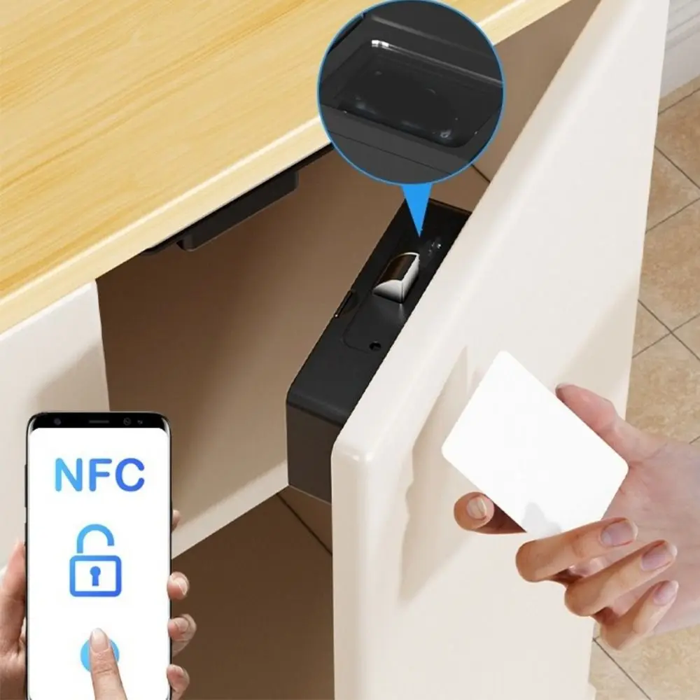 Non Perforated NFC Sensing Drawer Card Lock Card Swiping Invisible Design Cabinet Lock Double Opening Battery Display