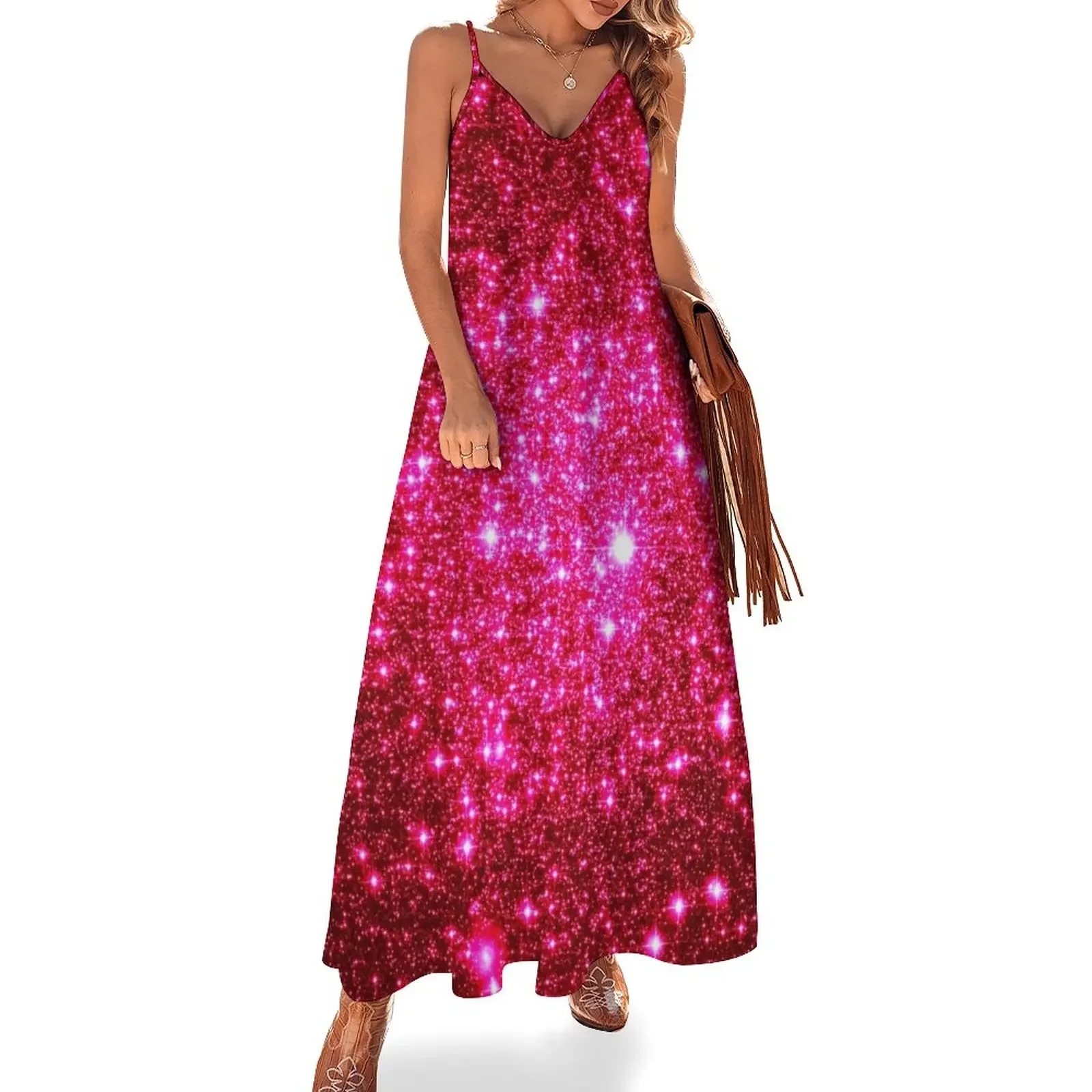 

Galaxy Sparkle Stars Hot Pink Sleeveless Dress prom dresses 2024 dress for women 2024