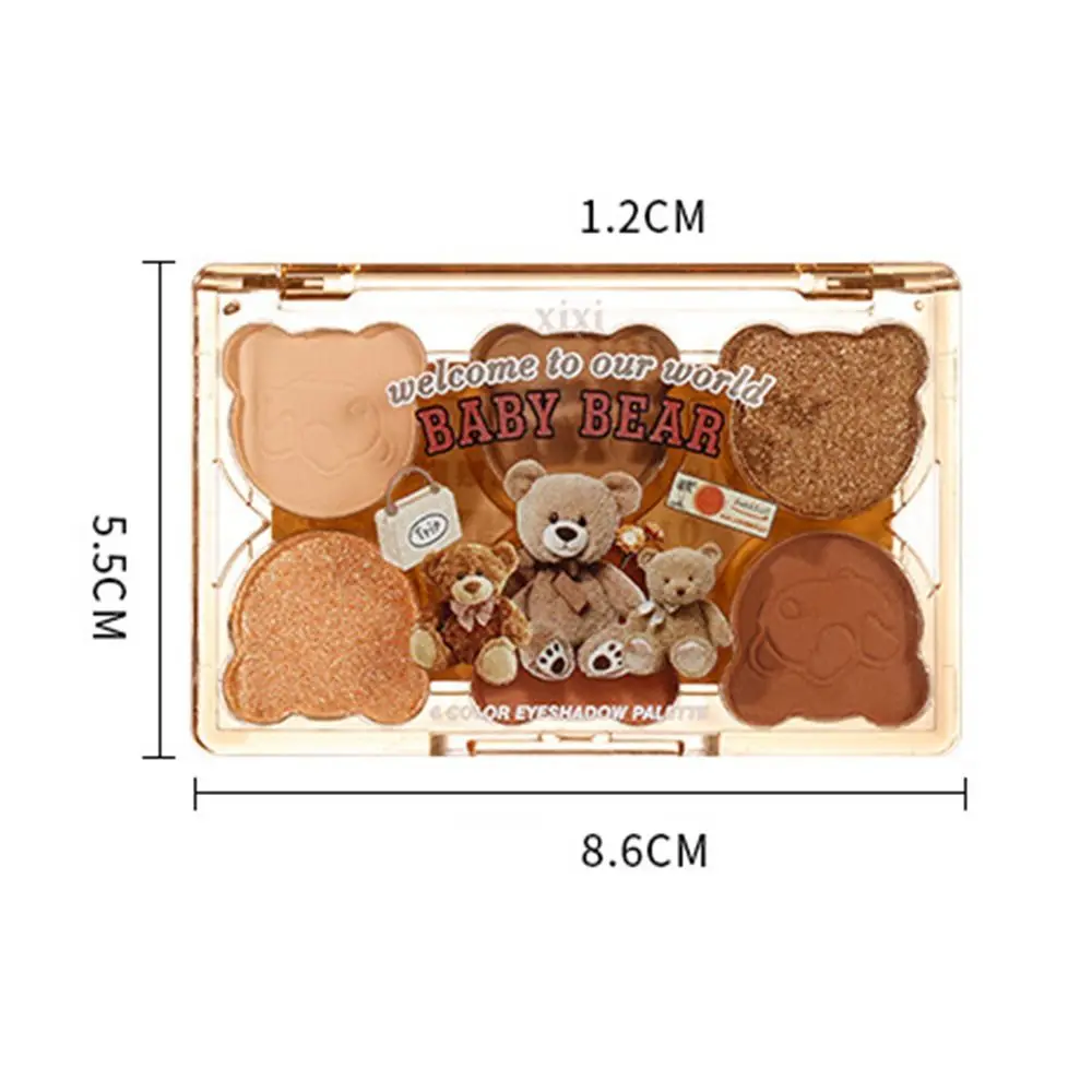 Portable Cute Bear Six-color Eyeshadow Palette Nude Glitter Eye Shadow Matte Purple Eyeshadow Makeup Palette Women