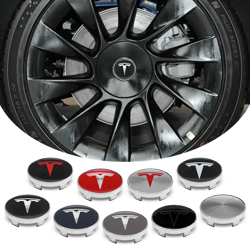 4Pcs 56mm+60mm Car Wheel Center Hub Caps Stickers Auto Rim Cover Accessories For Tesla Model 3 Model S X Model Y Roadster SpaceX