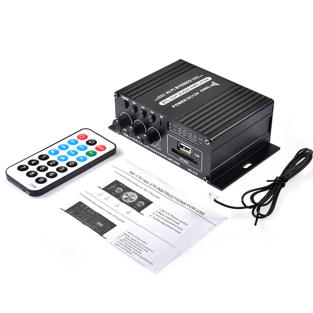 Sound Amplifier Channel HiFi Audio Power-amplifier Car Stereo Music Receiver FM MP3 Power-Amplifier DC12V AK370 AK170 for Car
