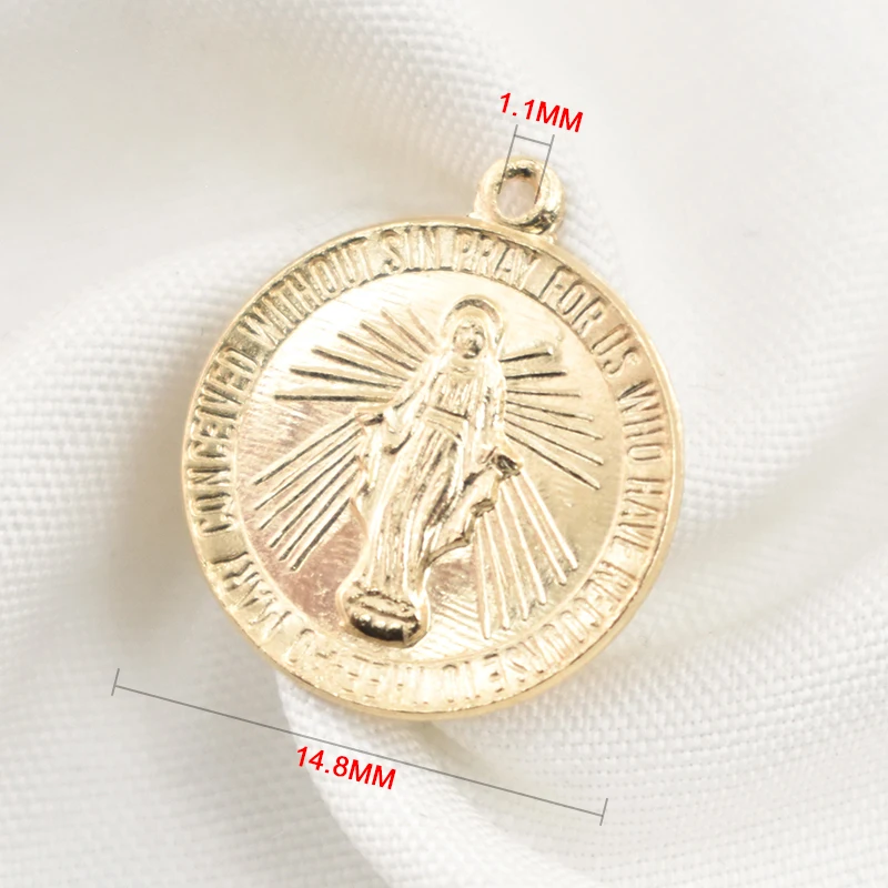 14K Goldfilled Rundanhänger „Unsere Liebe Frau von Guadalupe“ – Religiöser Anhänger mit Jungfrau Maria und Jesus – Detail 7