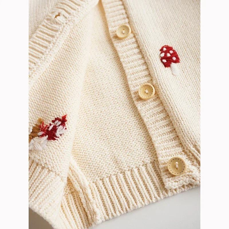 Baby Sweater Boys Girl Sweaters Cardigans Embroidery Mushroom Autumn Toddler Long Sleeves Knitwear Jackets Kid Knit Clothes Tops