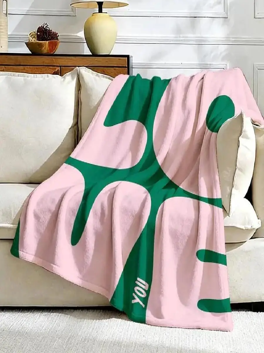 Abstract LOVE Geometric Throw Blanket Pink Green Color Block Nordic Style SinglePerson Sofa Cover for Living Room Bedroom Portab