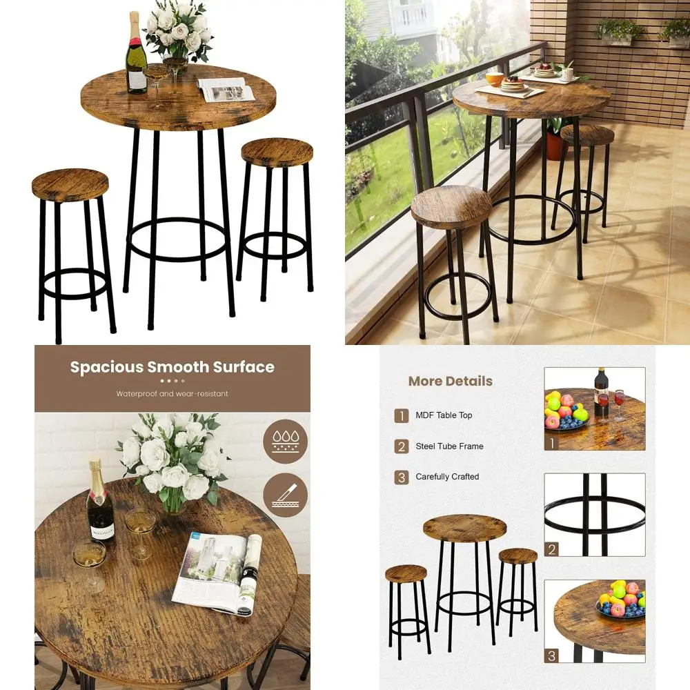 

Современный обеденный набор для паба на столешнице, круглый барный стол из 3 предметов с табуретками, деревянная столешница для кухонного бистро, простая сборка
