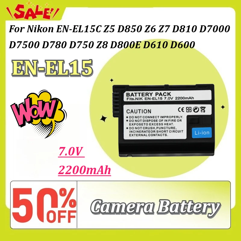 New 2-4PCS EN-EL15 7.0V 2200mAh Camera Battery for Nikon EN-EL15C Z5 D850 Z6 Z7 D810 D7000 D7500 D780 D750 Z8 D800E D610 D600
