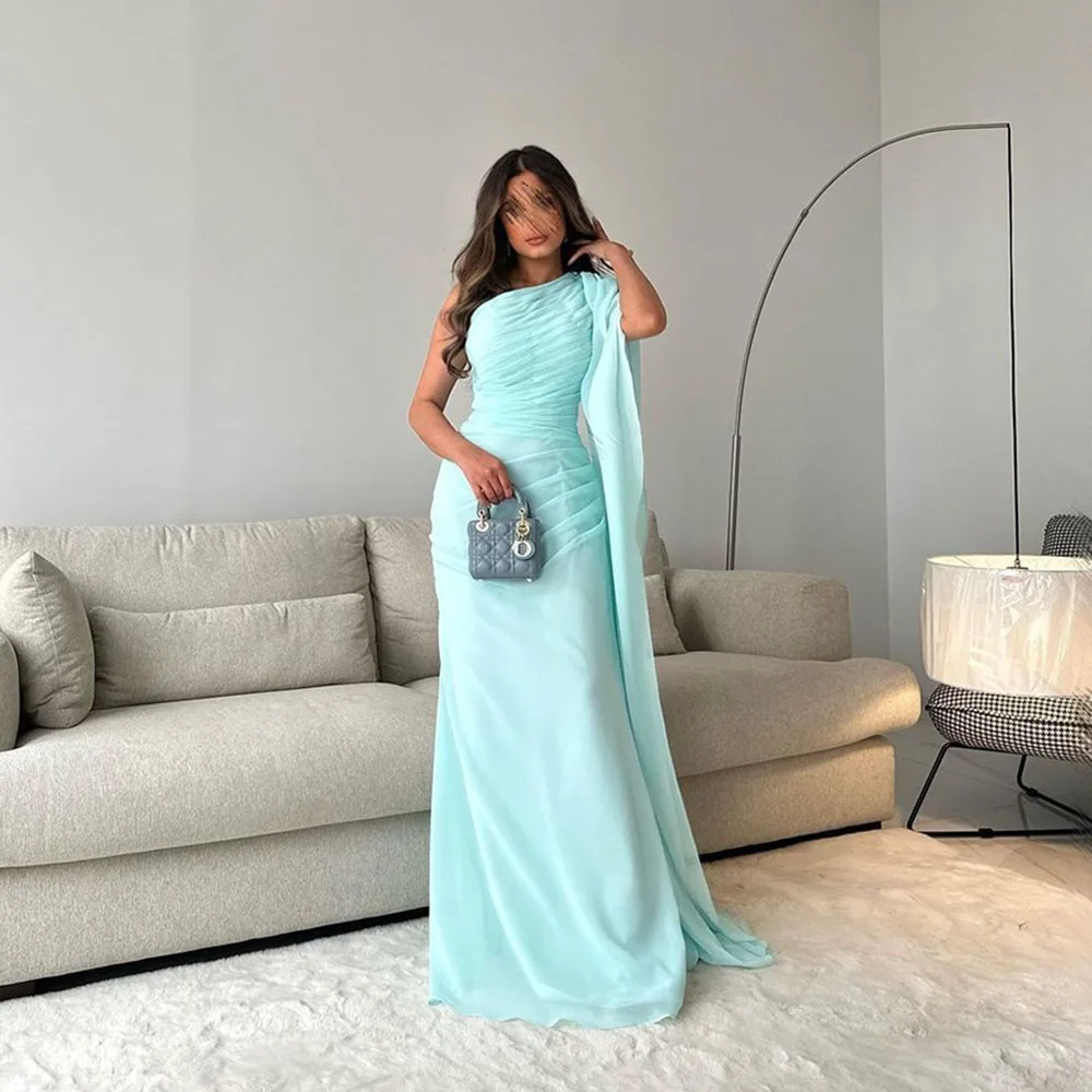 Msikoods Sky Blue Mermaid Evening Dresses 2023 One Shoulder Bodycon Long Celebrity Dress Pageant Bride Party Gowns