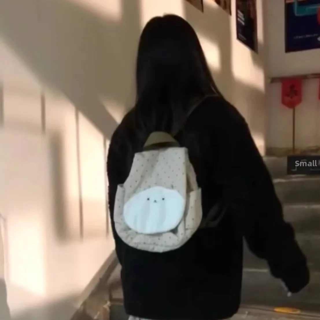 

Korean Sle Bear Print Large Capaci Bapa Women's Commuter Bag Student Bookbag Versatile Nylon Material Waterproof