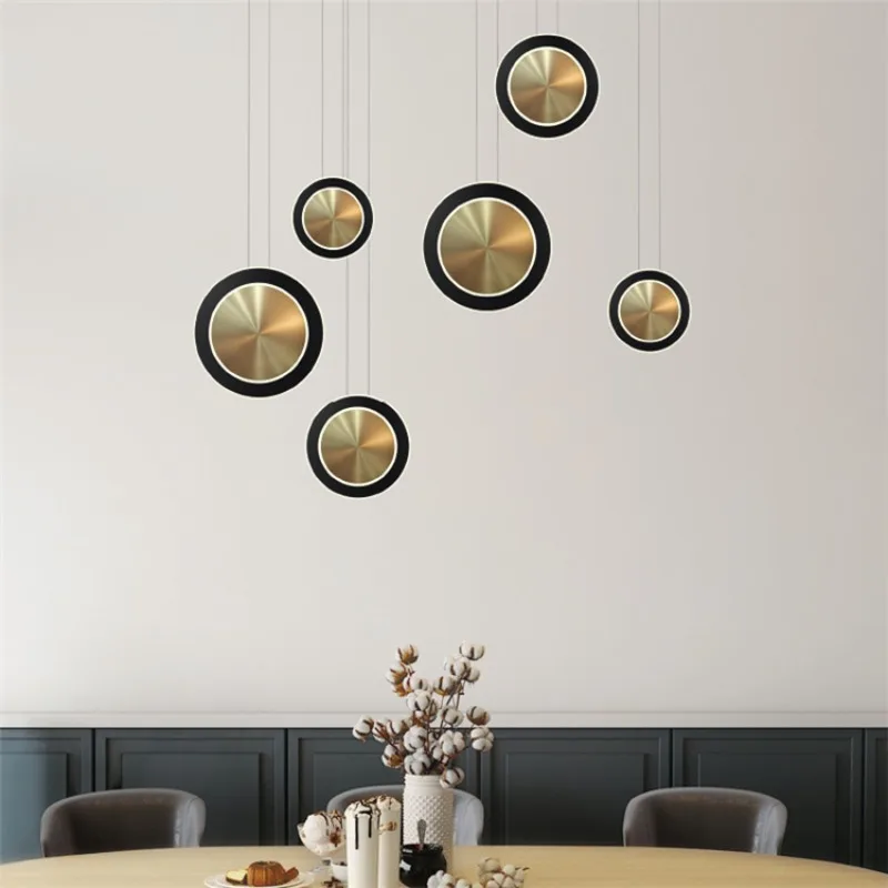 

Farmhouse Decor Nordic Kitchen Island Decorative Hanging Fixtures Lamp Acrylic Copper Modern LED Linear Round Pendant Light