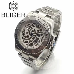 BLIGER 40mm NH70 Automatic Watch For Men Waterproof Silver Black Blue Green Ceramics Bezel Sapphire Glass Luminous  Steel Strap