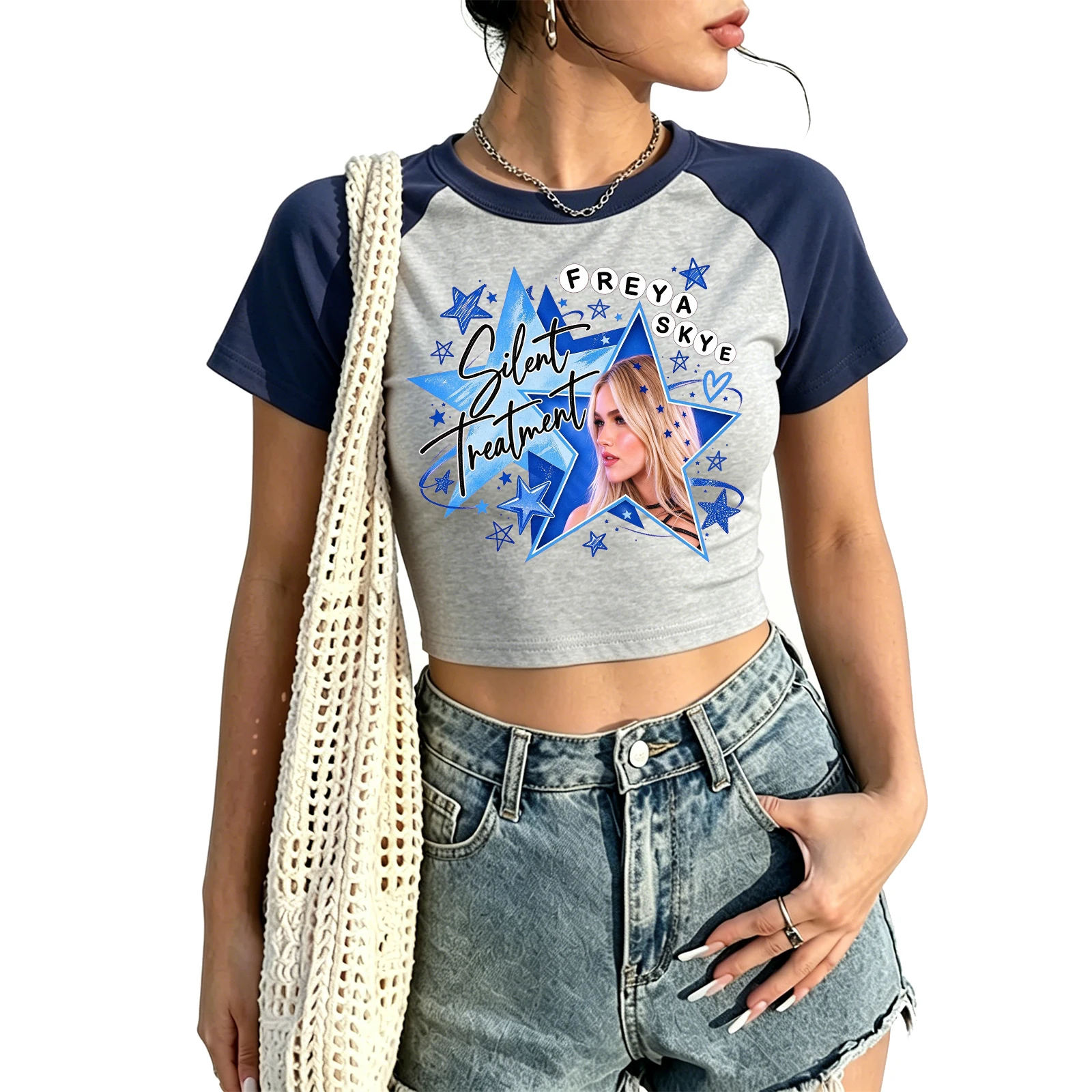 Freya Skye Silent Treatmen 2026 Crop Raglan Tee Concert Hip Hop Streetwear Crop Tee