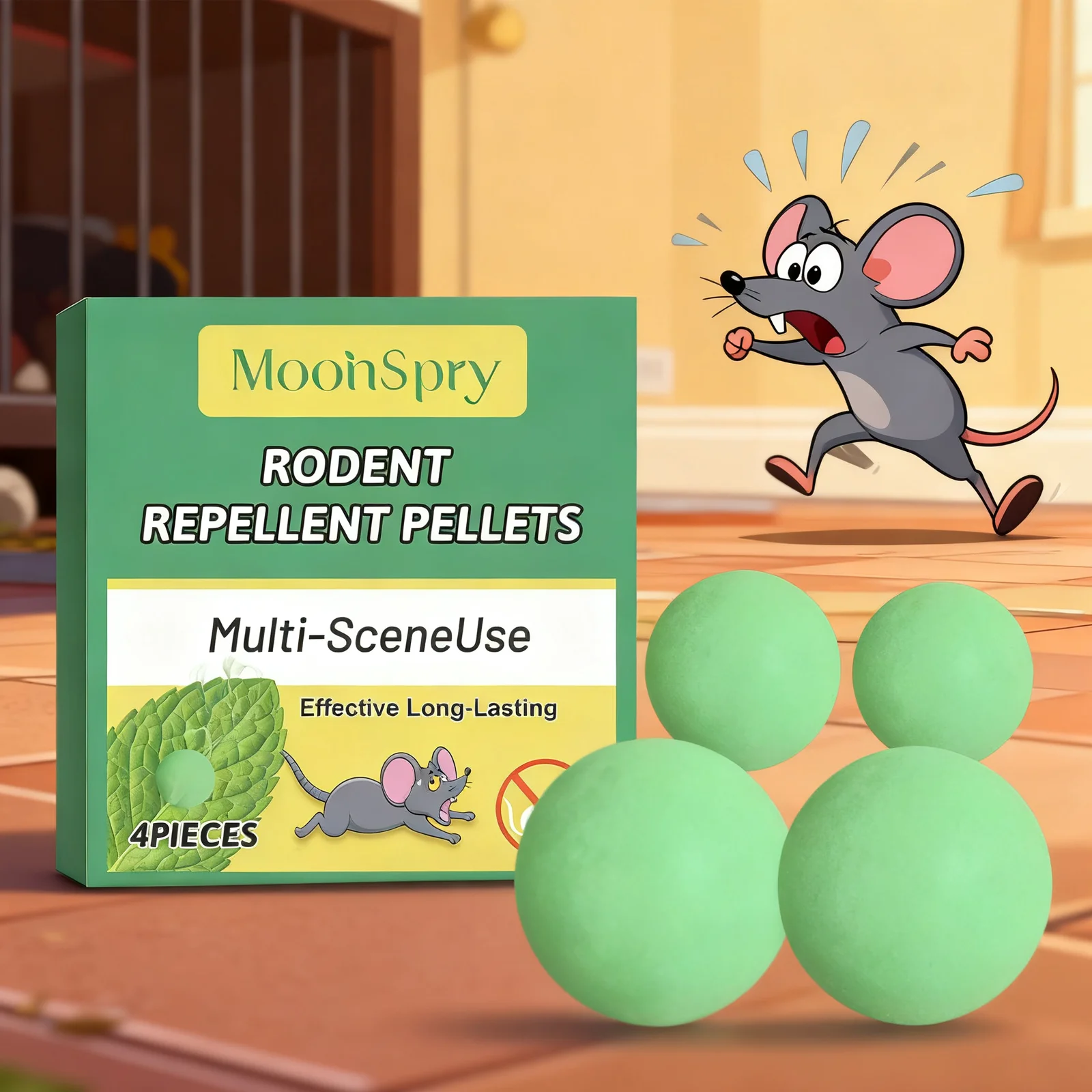 MoonSpry 4 шт. портативных таблеток от грызунов – защита дома и склада от мышей, ежедневное средство от грызения