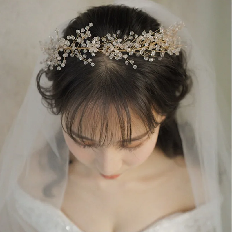 豪華な手作りのクリスタルヘッドバンド,結婚式やパーティーのための光沢のあるヘッドバンド