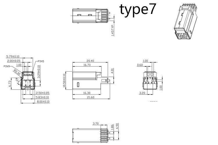 Conector USB 2,0 de 5 piezas, conector hembra macho tipo B, 90 °/3,0 °, reparación de interfaz de impresora DIY